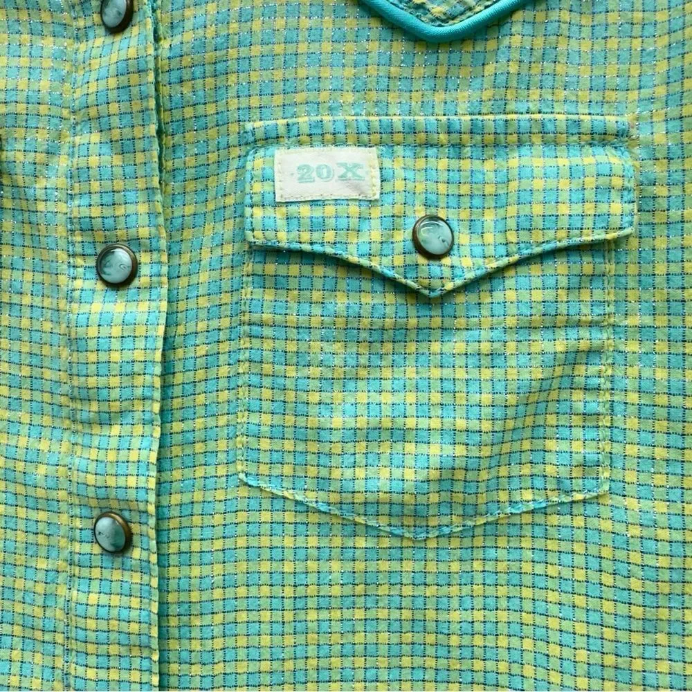Twenty X 20x Wrangler western wear short sleeve pearl snap shirt girls‎ small 6